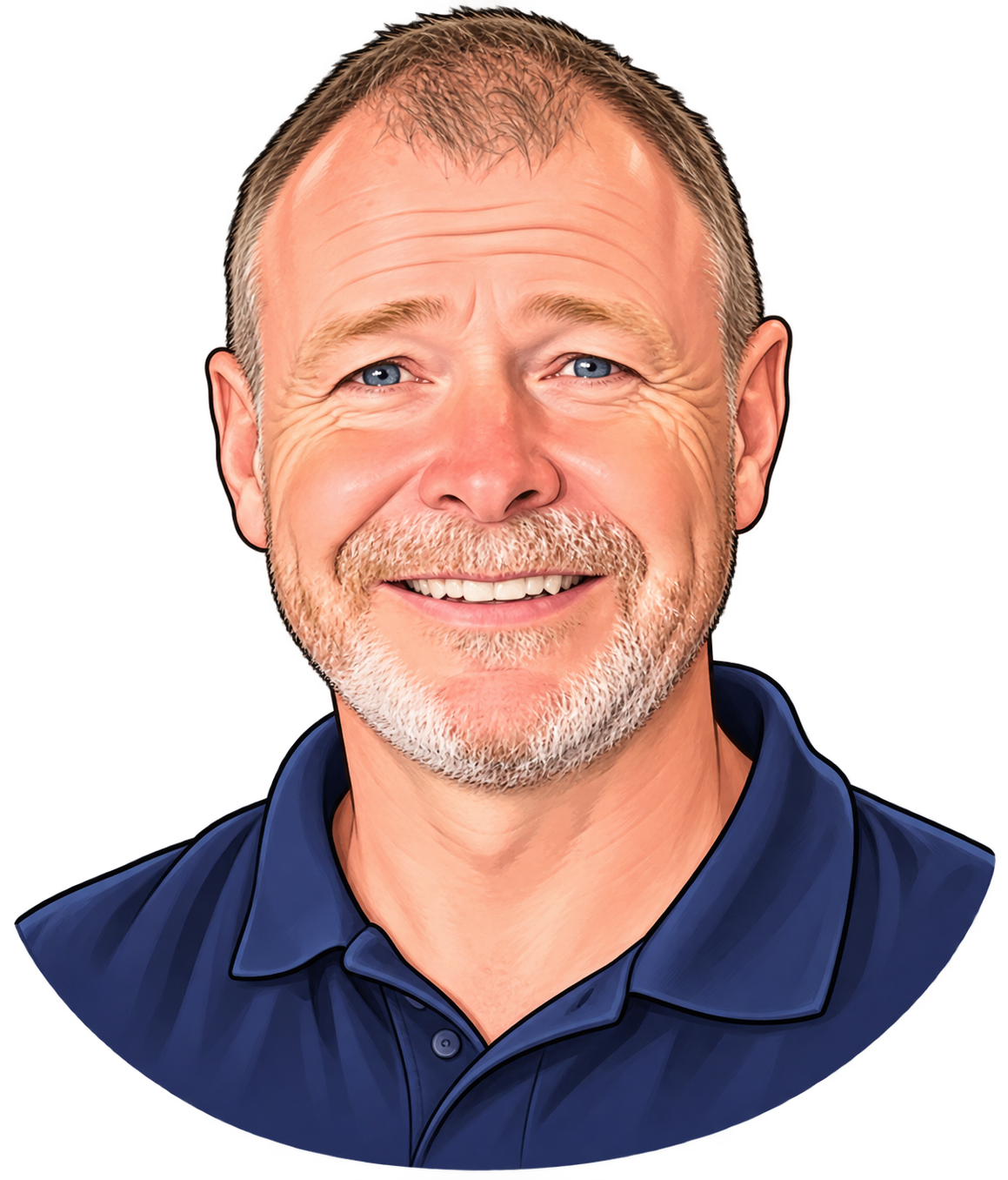 Phil, smiling in his navy polo shirt
